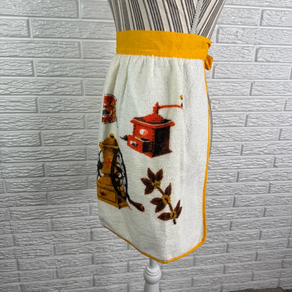 Vintage 60s/70s Morgan-Jones Terry Cloth Half Apron Coffee Grinder Print - Picture 5 of 6